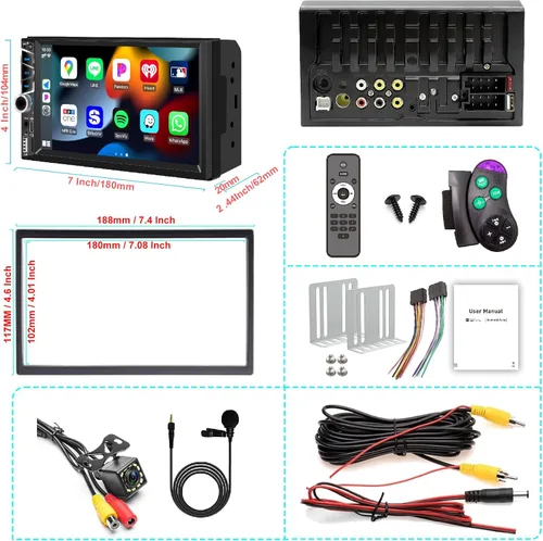 Miniatura 6 de Estéreo de Coche de 7" Doble DIN con Apple CarPlay Inalámbrico, Radio de Coche Integrado Bluetooth 5.2, Pantalla Táctil IPS 1024x600, Radio FM