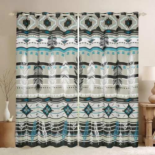 Miniatura 9 de Cortinas y cortinas occidentales de 76 x 45 pulgadas, cortinas aztecas, exóticas, nórdicas, bohemias, opacas, tribu india, geometría, étnica
