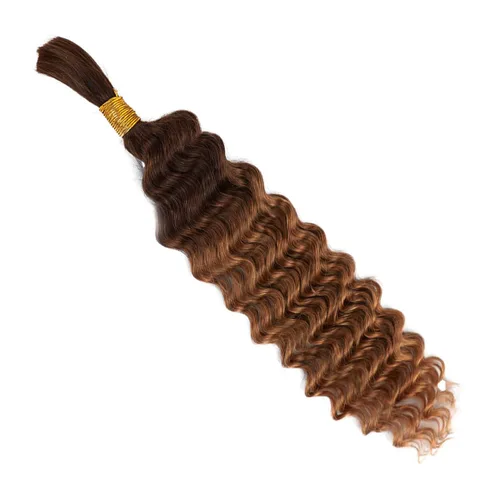 Miniatura 6 de Cabello humano trenzado para trenzas bohemias, rubio degradado T4/30, onda profunda a granel, micro trenzado, húmedo y ondulado, 18 pulgadas