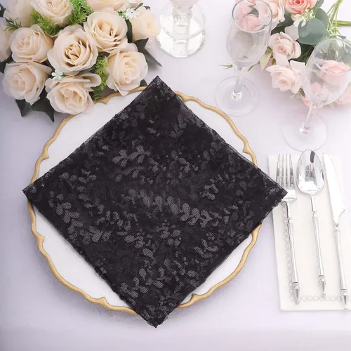 Miniatura 10 de Efavormart - Superposición de mesa de tul bordado de hojas de lentejuelas plateadas de 72 x 72 pulgadas, mantel cuadrado transparente Plateado