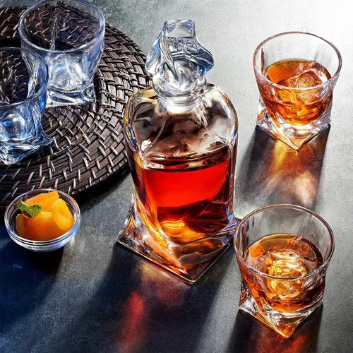 Miniatura 4 de Juego de decantador de whisky y vidrio de estilo europeo, con caja de regalo magnética, exquisito decantador de licor de diseño cuadrático y 4 vasos