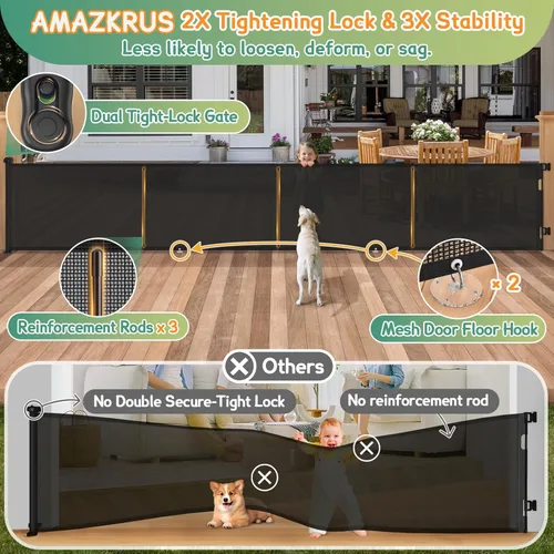 Miniatura 2 de Puertas retráctiles para bebés de 200 pulgadas extra anchas, puerta retráctil para perros de 34 pulgadas de alto para puertas, puerta retráctil Negro