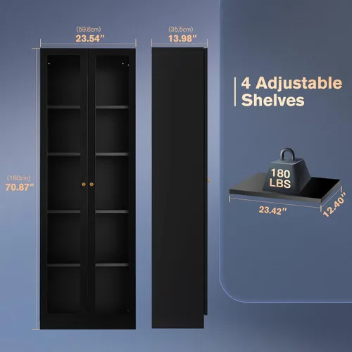 Miniatura 2 de Gabinetes Curio de metal de 5 niveles, gabinete moderno de 71 pulgadas de alto con 4 estantes ajustables, vitrina para oficina en casa, sala
