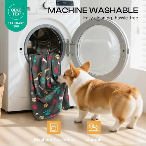 Miniatura 6 de Luciphia 1 paquete de 6 mantas para perros y gatos, manta de forro polar suave y esponjosa para mascotas, diseño cálido y lindo estampado de Hueso