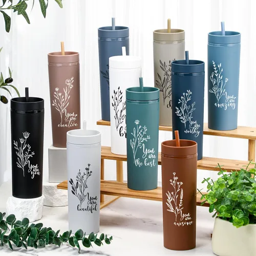 Miniatura 5 de Tioncy 10 vasos de agradecimiento a los empleados de 16 onzas con tapa y popote inspirador mate para agua con popote para enfermera