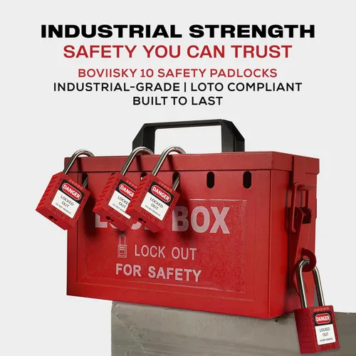 Miniatura 6 de Lockout Tagout Cerraduras conjuntos, 6 candado de seguridad rojo con llave diferente, 2 llaves por cerradura