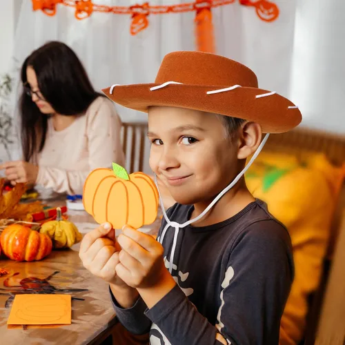 Miniatura 5 de Coume 20 sombreros de vaquero para niños, sombreros de fieltro para disfraz de cumpleaños de Halloween del oeste (marrón)