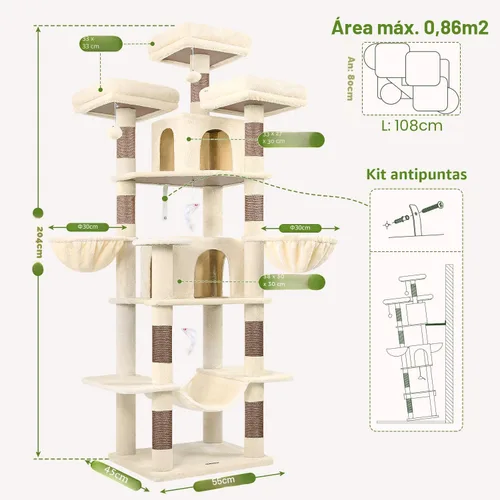 Miniatura 6 de Globlazer Torre grande para gatos de interior, torre para gatos de 80 pulgadas para múltiples gatos adultos, árbol XXL para gatos con poste