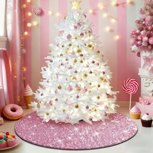Miniatura 3 de yuboo Falda de árbol de Navidad rosa, 30 pulgadas, con lentejuelas pequeñas con purpurina rosa, adornos de árbol de San Valentín para lápiz, árbol