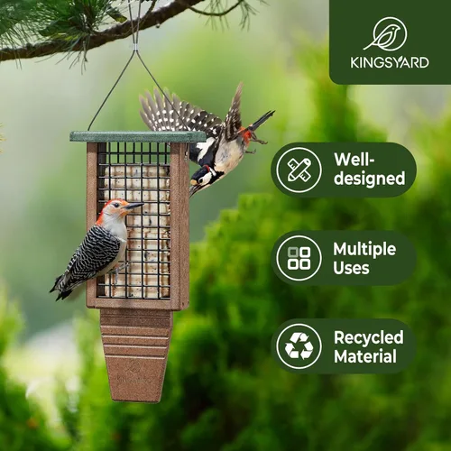 Miniatura 2 de Kingsyard Comedero de Sebo para Pájaros de Plástico Reciclado, Comedero de Sebo de Doble Capacidad con Soporte para Cola para Colgar Afuera, Verde