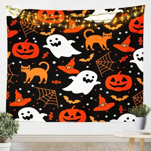 Miniatura 25 de Feelyou Halloween Wall Art for Bedroom Living Room Cartoon Ghost Tapestry Decoration for Kids Boys Girls Red Tapestry Wall Hanging Ghost Festival