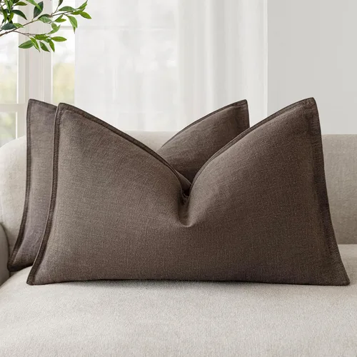 Miniatura 28 de Foindtower Paquete de 2 fundas de almohada decorativas de lino y liso, funda de cojín decorativa suave, estilo bohemio campestre para silla, sofá