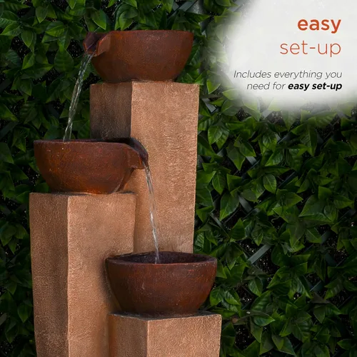 Miniatura 7 de Alpine Corporation ZEN398 - Fuente de agua moderna de 3 niveles para exteriores de 35 pulgadas, elegante fuente de suelo rústica para jardín, patio