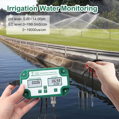 Miniatura 3 de Monitor de pH 6 en 1 Sal Temp S.G TDS EC Probador de calidad de agua, monitor continuo de pH Medidor PPM para acuarios, hidroponía, tanques