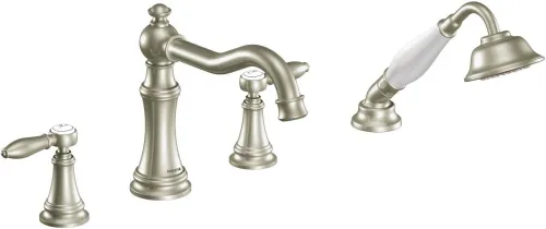 Miniatura 7 de Moen TS21104BG Weymouth - Kit de grifería romana de dos manijas con ducha de mano, requiere válvula, oro cepillado