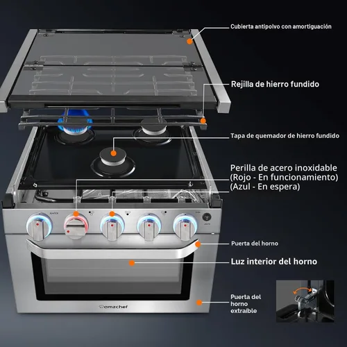 Miniatura 6 de Estufa de gas AMZCHEF para RV de 17 pulgadas de altura, estufa de propano de 1,24 pies cúbicos con 3 quemadores para RV, apartamento, casa móvil