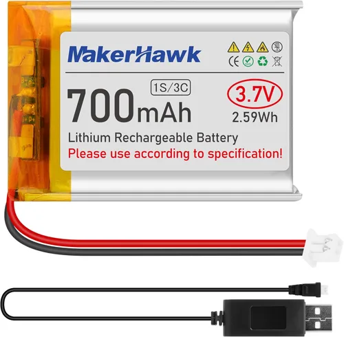 MakerHawk Batería Lipo de 3,7 V 700 mAh Batería recargable de polímero de litio 603040 Micro Ph1.25 Conector Circuito de protección integrado con