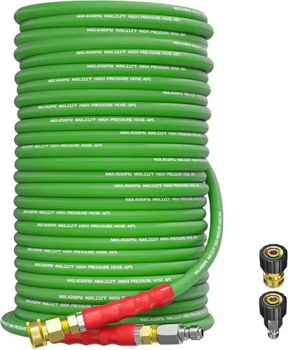 Miniatura 15 de Manguera de lavado a presión de 50 pies y 3/8 pulgadas para agua fría y caliente de 212 °F, con conexión rápida giratoria, alambre de acero trenzado