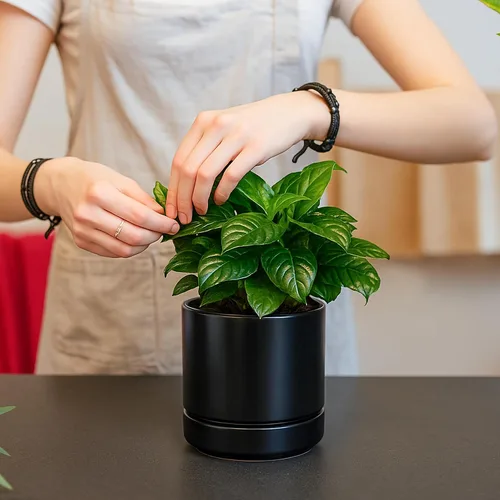 Miniatura 7 de D'vine Dev Juego de 4 macetas pequeñas de cerámica, maceta para suculentas de 3.5 pulgadas para plantas con orificio de drenaje y platillo