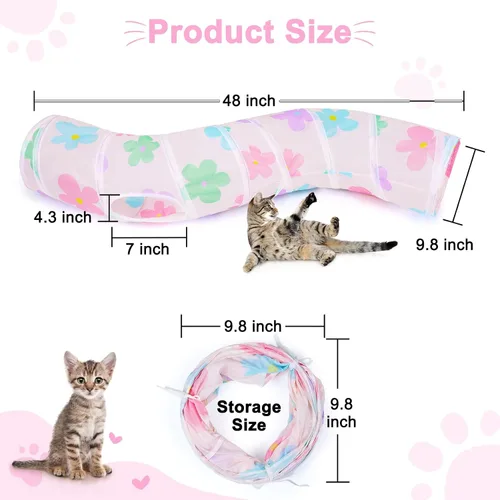 Miniatura 3 de Glittme Túnel para gatos, túneles para gatos de interior, cueva de gatos en forma de S con juguetes para gatos, tubos plegables para gatos y túneles