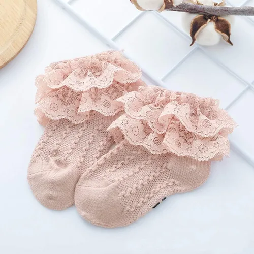 Miniatura 6 de Colorful Childhood Calcetines de encaje con volantes y ojales para bebés y niñas pequeñas, calcetines cortos de doble encaje para recién nacidosbebés