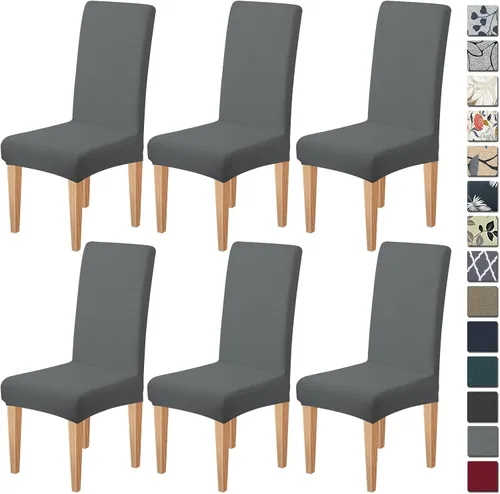 Miniatura 43 de Dioxide Fundas de Silla de Alto Estirar para Sillas de Comedor, Juego de Fundas de Silla de Comedor Lavables de 4, Fundas de Asiento de Silla