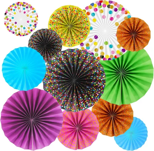 12 abanicos de papel colgantes de confeti para decoración de aula, coloridos puntos de confeti redondos, guirnaldas de papel de tisú, tablero de