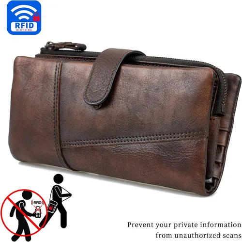 Miniatura 4 de Cartera de cuero vintage de gran capacidad para mujer, embrague para tarjetas de crédito, Dcoffee, Vintage