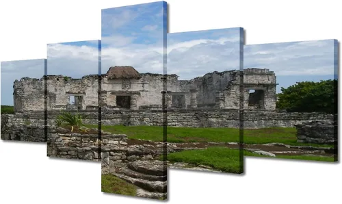 Miniatura 54 de Arte de pared con varios paneles, calendario maya, imágenes de piedra del sol, pinturas de civilización azteca sobre lienzo, sala de estar