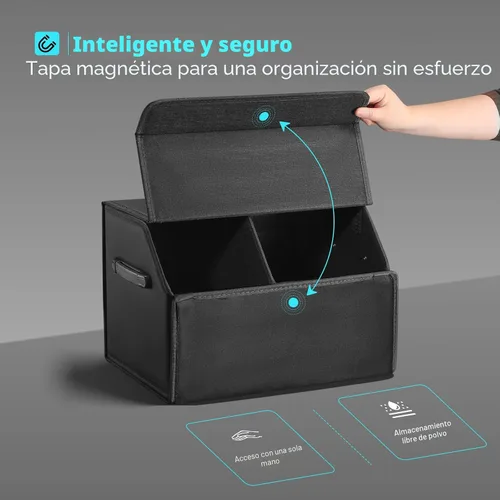 Miniatura 4 de Fyzeoty Organizadores de coche para maletero para SUV Sedán, caja de almacenamiento de cuero, tapa magnética, plegable y ajustable, 16.5 pulgadas