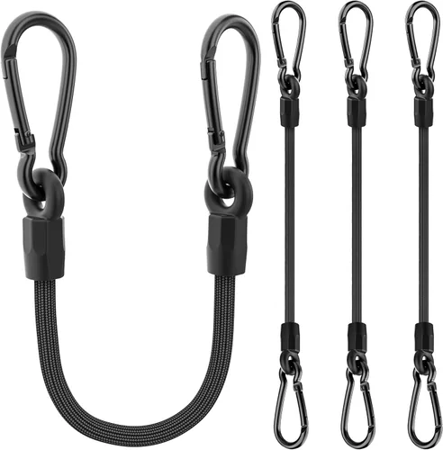 Cuerdas elásticas con mosquetón, cuerdas elásticas resistentes de 18 pulgadas de largo con clip de mosquetón para exteriores, cuerda elástica negra