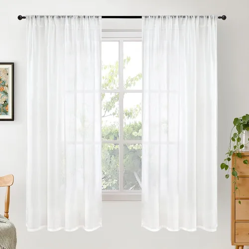 Miniatura 46 de BGment Cortinas de lino café de 30 pulgadas de largo para ventana pequeña, cortinas de media ventana beige semitransparentes ligeras con bolsillo