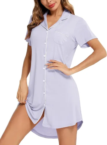 Miniatura 130 de Samring Camisón de pijama para mujer, manga corta/larga, con botones, camisón para dormir, camisón para novio, talla XXL