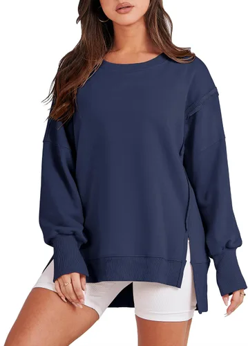 Miniatura 16 de ANRABESS Sudaderas de gran tamaño para mujer, con cuello redondo, manga larga, casuales y holgadas, con aberturas, ropa de otoño 2025