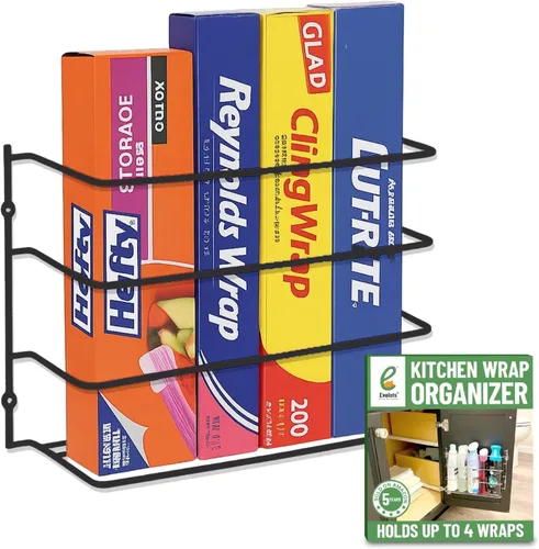 Evelots Organizador de Envolturas de Cocina - Sostiene hasta 4 Plástico, Papel de Aluminio, Papel, Cera - Puerta de Gabinete, Cesta de Estante de