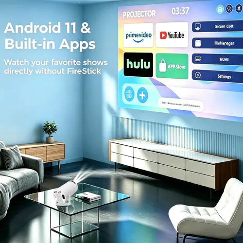 Miniatura 2 de Aplicaciones integradas: mini proyector con WiFi y Bluetooth, compatible con proyector portátil de 1080P con Android 11, 160 lúmenes ANSI, rotación
