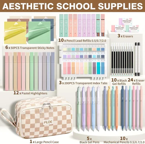 Miniatura 2 de 62 piezas de suministros escolares estéticos, lindos suministros de regreso a la escuela, suministros esenciales universitarios preppy, juego