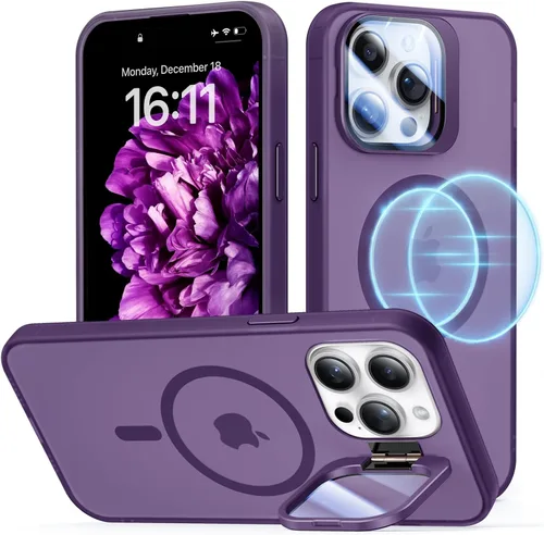 Miniatura 14 de Funda para iPhone 14 Pro, protección contra caídas de grado militar, compatible con MagSafe, soporte integrado y protector de lente de cámara, funda