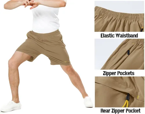 Miniatura 2 de MAGCOMSEN Pantalones cortos deportivos para hombre, de secado rápido, con bolsillos con cremallera, para gimnasio, entrenamiento, senderismo