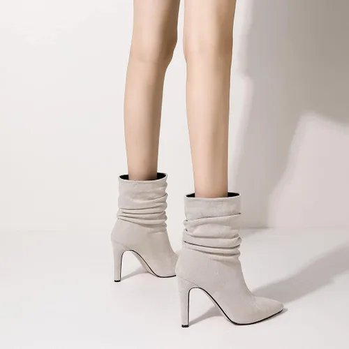 Miniatura 3 de heelchic Botas de tobillo cómodas de las mujeres del dedo del pie puntiagudo atractivas botas de tacón alto de aguja botas cortas