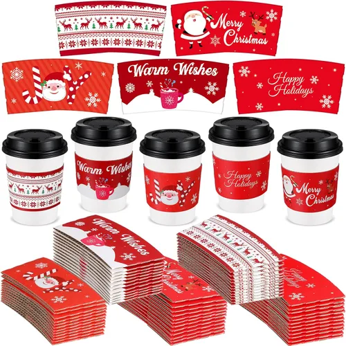 Miniatura 10 de Remerry Paquete de 125 fundas de papel desechables para tazas de café de invierno, Navidad, Papá Noel, té, chocolate caliente, cacao, para tazas