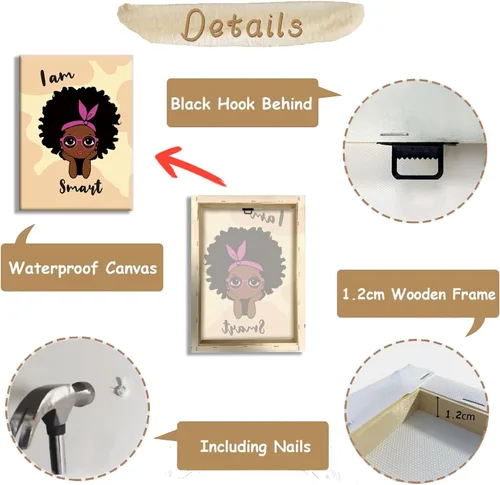 Miniatura 5 de Lienzo enmarcado para pared, póster motivacional de niña negra, pintura artística de niña afroamericana, arte de pared inspirador de niña negra