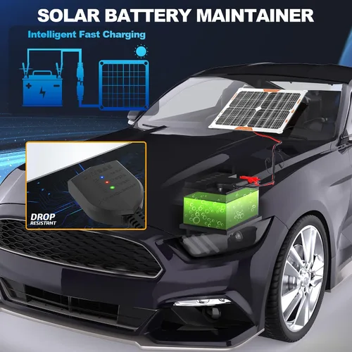 Miniatura 4 de OYMSAE-Cargador de batería con panel solar de 20 W/12 V, portátil, impermeable, carga por goteo + Mantenedor p/auto/embarcación/casa rodante