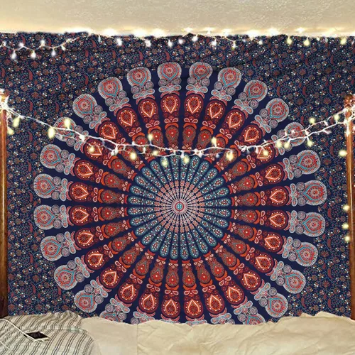 Miniatura 26 de Tapiz hippie indio bohemio psicodélico dorado azul pavo real mandala colgante en la pared (negro blanco, Queen (84 x 90 pulgadas) (84.6 x 90.6 in)