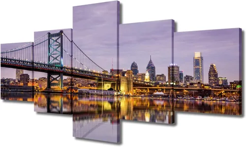 Miniatura 16 de TUMOVO Fotos en lienzo de Estados Unidos, Cincinnati, Ohio, Skyline at Dusk para tu sala de estar, impresiones de paisaje urbano de rascacielos