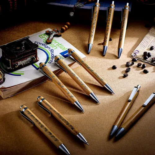 Miniatura 7 de 10 bolígrafos con citas bíblicas, bolígrafo retráctil de madera inspirador para bolígrafo motivacional de bambú, tinta negra, regalo religioso