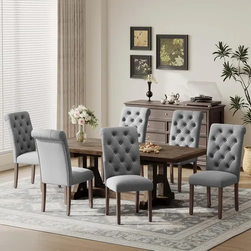 Miniatura 18 de MALOL Parsons - Juego de 4 sillas de comedor tapizadas copetudas, sillas de cocina con asiento acolchado y patas de madera maciza, sillas laterales