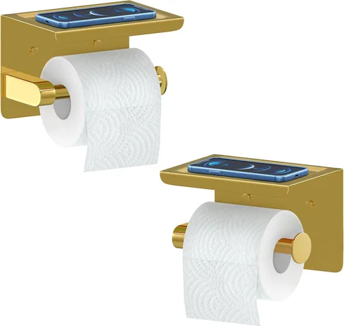 Miniatura 9 de Soporte de papel higiénico de níquel cepillado con estante, montaje en pared de acero inoxidable SUS304, adhesivo de doble instalación o tornillo