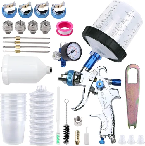Pistola de pulverización HVLP con 10 piezas de tazas desechables de pintura de 600ML, kit de pistola de alimentación por gravedad para automóviles