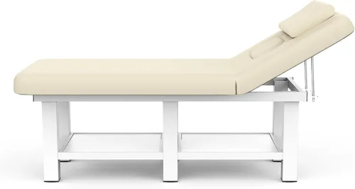 pouseayar Mesa de masaje estacionaria ancha gris beige con respaldo para mesa de tratamiento, mesa de terapia física, cama facial de spa, marco de